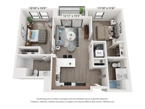 Old Town Lofts 2x2E Floor Plan